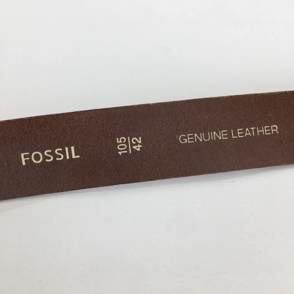 Fossil Mens Brown Leather Casual Belt Size 42 Silver Buckle
